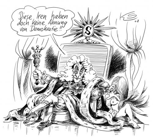 Cartoon: Thron (medium) by Stuttmann tagged irland,iren,europa,demokratie,frankreich,sarkozy,irland,europa,demokratie,frankreich,sarkozy,eu,wahl,lissabon,verfassung,könig,monarchie,debakel