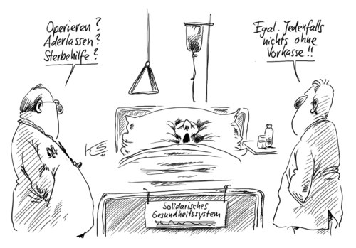 Cartoon: Vorkasse (medium) by Stuttmann tagged solidarisches,gesundheitssystem,solidarisches,gesundheitssystem,gesundheit,krankenhaus,krankheit,patienten,pariten,ärzte,krankenkasse,sterbehilfe,vorkasse