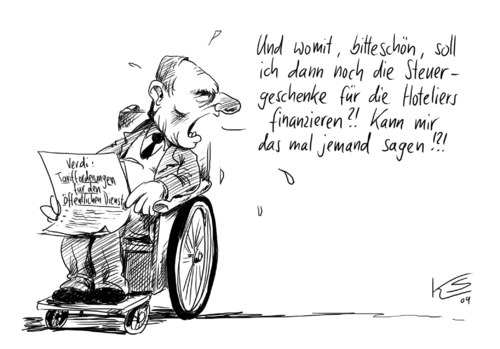 Cartoon: Womit? (medium) by Stuttmann tagged schäuble,verdi,öffentlicher,dienst,tarife,hoteliers,mehrwertsteuer,klientel