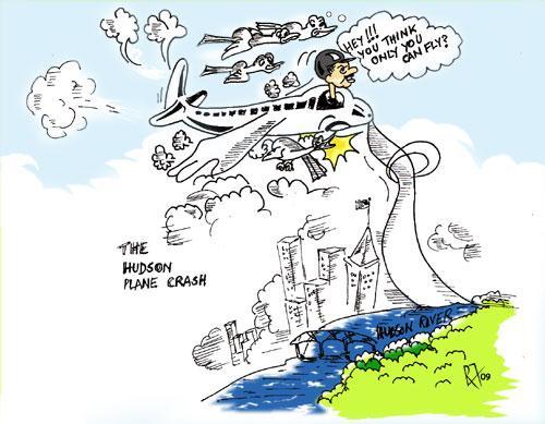 Cartoon: Natural Catastrophe (medium) by remyfrancis tagged hudson,plane,crash,land,birds,accident,hero,pilot
