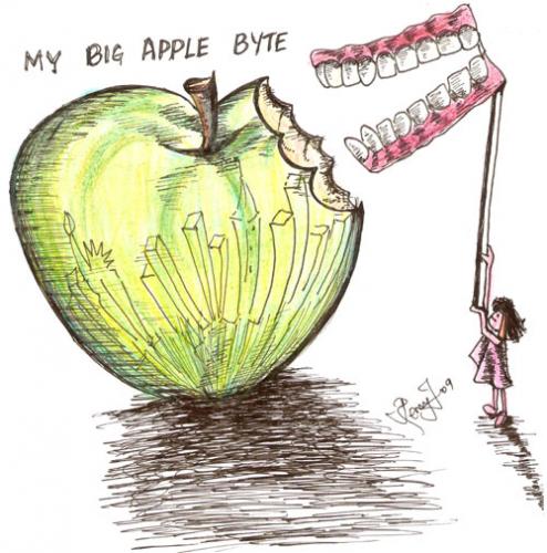 Cartoon: When I worked in New York City (medium) by remyfrancis tagged apple,big,new,york,city,nyc,girl,work