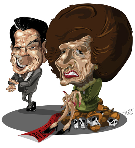 Cartoon: R. Reagan and M. Thatcher (medium) by Toni DAgostinho tagged thatcher,reagan,caricatura,toni,dagostinho