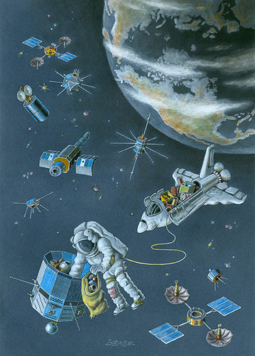 Cartoon: Trash picker (medium) by ozbek tagged space,artificial,satellites,communication