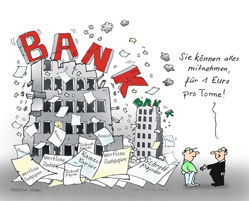 Cartoon: bank schrott euro wertpapier akt (medium) by martin guhl tagged bank,schrott,euro,wertpapier,aktien,geld
