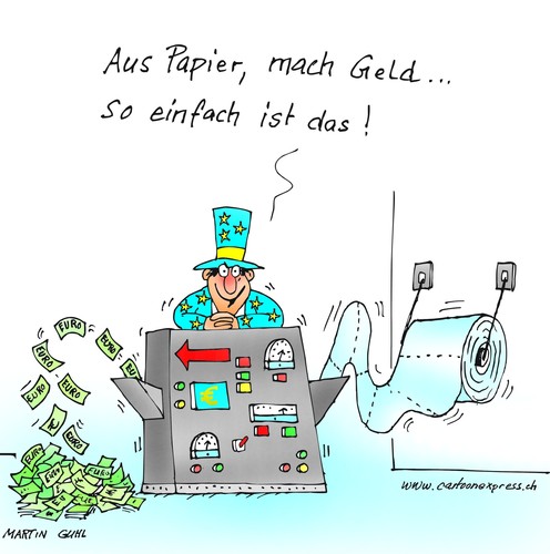 Cartoon: geld drucken maschine euro eu po (medium) by martin guhl tagged geld,drucken,maschine,euro,eu,politik,karikatur,carrtoon,schweiz,martin,guhl