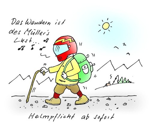 Cartoon: wandern helmpflicht sport natur (medium) by martin guhl tagged wandern,helmpflicht,sport,natur,berge,unfall,versicherung