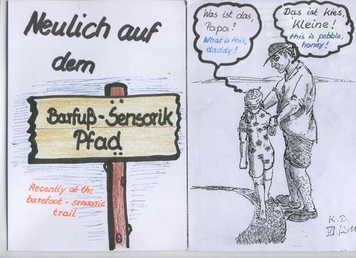 Cartoon: Barfußpfad    barefoottrail (medium) by tobelix tagged barfuß,barefoot,sensorik,sensoric,pfad,trail,path,hundescheisse,dogshit,tobelix