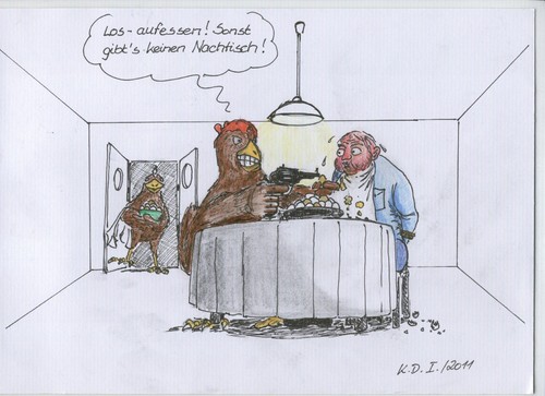 Cartoon: Hühner schlagen zurück (medium) by tobelix tagged dioxin,dioxine,hühner,chicken,eier,eggs,tierfutter,petfood,zurückschlagen,strikeback,tobelix