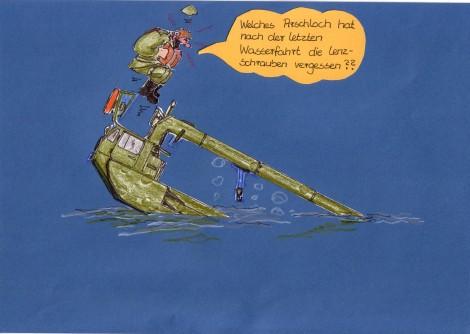 Cartoon: sinkendes amphibienfzg. M2 (medium) by tobelix tagged tobelix,pioniere,bundeswehr,amphibienfahrzeug