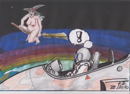 Cartoon: unheiml. Begegnung der 4. Art (medium) by tobelix tagged hexe,pilot,unheimliche,begegnung,sauerstoffmaske,22,000,fuss,tobelix