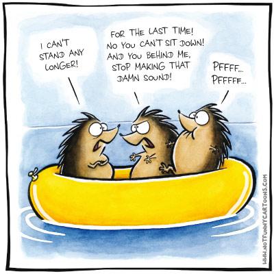 Cartoon: hedgehogs in a rubber dinghy (medium) by NOTFUNNY tagged hedgehog,dinghy,notfunny,sea,ocean