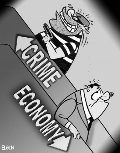Cartoon: CRIME up ECONOMY down? (medium) by subwaysurfer tagged cartoon,comic,editorial,political,crime,economy