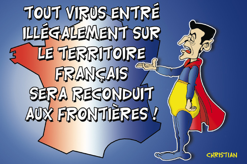 Cartoon: grippe A (medium) by CHRISTIAN tagged h1n1,sarkozy,grippe