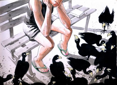 Cartoon: strange birds (medium) by derbyblue tagged watercolor,ink,strange,birds,shiko,derbyblue