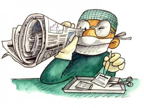 Cartoon: Zeitung - Newspaper (medium) by Abonaut tagged chirurg,operation,zeitungskrise,medienkrise,zeitung,tageszeitung,tbm,papertown,abovalley