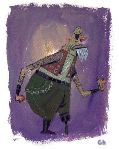 Cartoon: He had a peg leg..!! (medium) by Gordon Hammond tagged gouache,painting,character,design,peg,leg