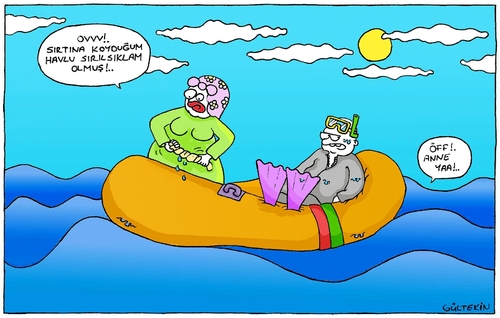 Cartoon: Towel (medium) by gultekinsavk tagged ter,sweat,anne,mother,bot,boat,diver,sea,deniz,havlu,towel