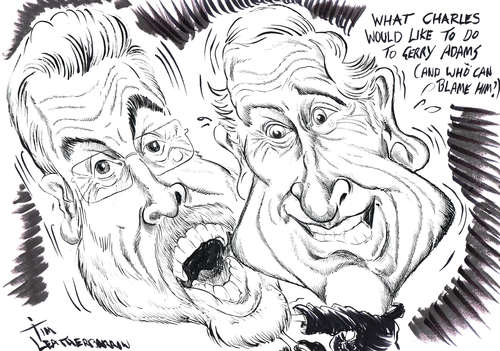 Cartoon: PRINCE CHARLES -GERRY ADAMS (medium) by Tim Leatherbarrow tagged lordmountbatten,timleatherbarrow,thetroubles,irelant,ira,royalfamily,gerryadams,princecharles,murder,terrorism,bomb