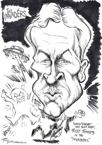 Cartoon: ROY THINNES (medium) by Tim Leatherbarrow tagged roythinnes,davidvincent,scifi,theinvaders,classictv