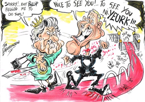 Cartoon: SIR BRUCIE OFF THE TELLY AT LAST (medium) by Tim Leatherbarrow tagged bruce,forsythe,knighthood,queen,sword