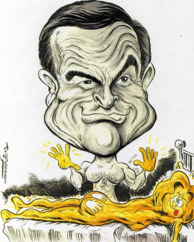 Cartoon: STICKY GOLDFINGERS (medium) by Tim Leatherbarrow tagged sean,connery,james,bond,goldfinger,goldpainted,ladies,spies,oo7,tim,leatherbarrow