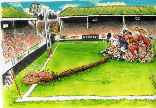Cartoon: THE TRY (medium) by Tim Leatherbarrow tagged rugby,scoring,tryies,scrum,scrummage,players,digging,underground,soil,playing,fields,pitch,tim,leatherbarrow