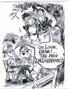 Cartoon: THE NEW NEIGHBOURS (small) by Tim Leatherbarrow tagged people,monkeys,apes,neighbourhood,neighbours