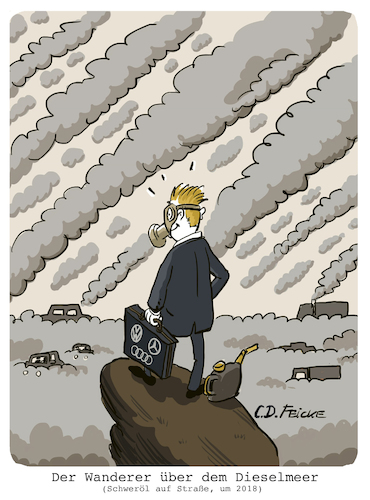 Cartoon: 200 Jahre nach Caspar David F (medium) by FEICKE tagged caspar,david,friedrich,wanderer,kunst,gemälde,öl,hamburg,diesel,skandal,schweröl,elbsandstein,gebirge,wandern,umwelt,auto,caspar,david,friedrich,wanderer,kunst,gemälde,öl,hamburg,diesel,skandal,schweröl,elbsandstein,gebirge,wandern,umwelt,auto