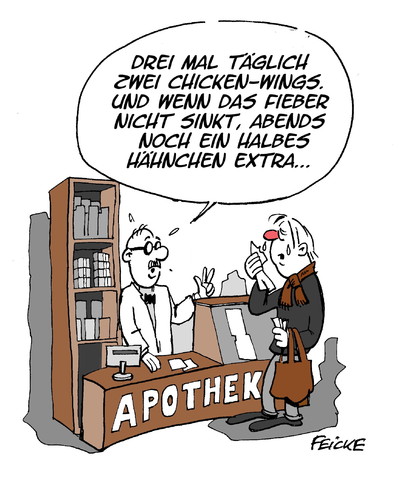 Cartoon: Apotheke (medium) by FEICKE tagged skandal,medikament,antibiotika,geflügel,massentierhaltung,fleisch,vegetarier,huhn,apotheke,gesundheit,bauern,verbraucherschutz