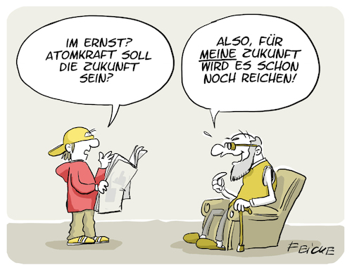Cartoon: Atomkraft die Zukunft (medium) by FEICKE tagged energie,atomkraft,akw,strom,europa,zukunft,grün,nachhaltig,energie,atomkraft,akw,strom,europa,zukunft,grün,nachhaltig