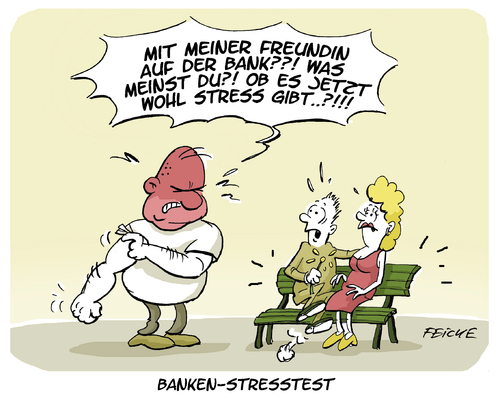 Cartoon: Bankenstresstest (medium) by FEICKE tagged bank,stresstest,krise,kredit,defizit,insolvenz,bankhaus,finanzen,geld,reserve,bank,stresstest,krise,kredit,defizit,insolvenz,bankhaus,finanzen,geld,reserve