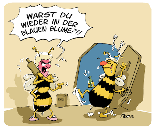 Cartoon: Blaue Blume (medium) by FEICKE tagged biene,blume,bar,alkohol,beziehung,betrunken,ehe,biene,blume,bar,alkohol,beziehung,betrunken,ehe