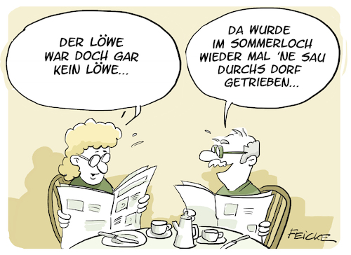 Cartoon: Doch kein Löwe (medium) by FEICKE tagged löwe,sommerloch,sommer,medien,presse,sau,wildschwein,sprichwort,löwe,sommerloch,sommer,medien,presse,sau,wildschwein,sprichwort