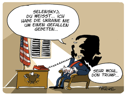 Cartoon: Don Trump (medium) by FEICKE tagged trump,ukraine,selenskyj,präsident,usa,america,impeachment,skandal,pate,godfather,trump,ukraine,selenskyj,präsident,usa,america,impeachment,skandal,pate,godfather