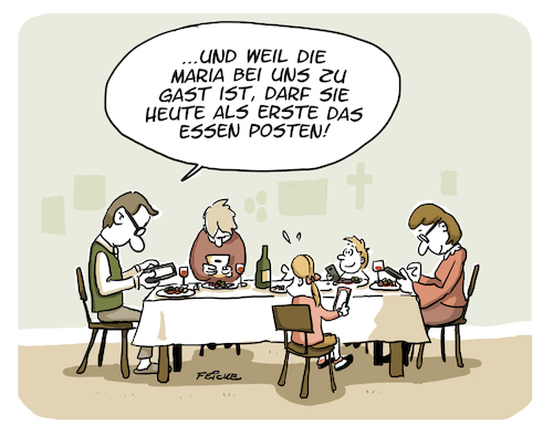 Cartoon: Essen posten (medium) by FEICKE tagged essen,posten,internet,influencer,sitte,tradiotion,gast,gebet,twitter,facebook,instagram,essen,posten,internet,influencer,sitte,tradiotion,gast,gebet,twitter,facebook,instagram