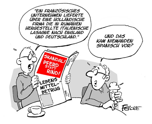 Cartoon: Europas Binnenmarkt funktioniert (medium) by FEICKE tagged britannien,england,lebensmittel,skandal,pferdefleisch,rind,beef,lasagne,britannien,england,lebensmittel,skandal,pferdefleisch,rind,beef,lasagne