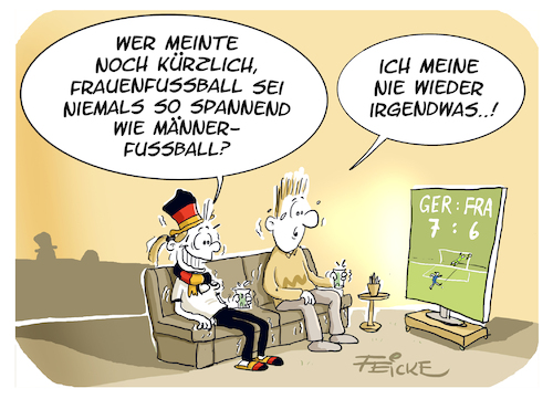 Cartoon: Frauen EM GER FRA (medium) by FEICKE tagged fssball,em,euro,europameisterschaft,deutschland,frankreich,elfmeter,drama,spannung,fssball,em,euro,europameisterschaft,deutschland,frankreich,elfmeter,drama,spannung