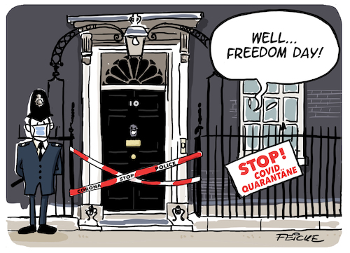 Cartoon: Freedom day (medium) by FEICKE tagged feicke,corona,quarantäne,boris,johnson,pandemie,freedom,day,feicke,corona,quarantäne,boris,johnson,pandemie,freedom,day