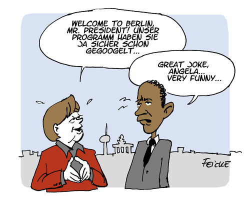 Cartoon: Googlebama in Berlin (medium) by FEICKE tagged usa,president,präsident,barack,obama,berlin,besuch,g8,angela,merkel,bundeskanzlerin,empfang,diplomatie,joke,witz,abhörskandal,nsa,prism,google,facebook,usa,president,präsident,barack,obama,berlin,besuch,g8,angela,merkel,bundeskanzlerin,empfang,diplomatie,joke,witz,abhörskandal,nsa,prism,google,facebook