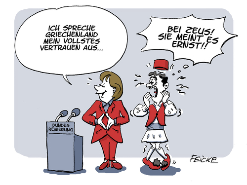 Cartoon: Griechenlands Ende in der EU (medium) by FEICKE tagged feicke,vertrauen,kritik,bundesregierung,merkel,union,europäische,europa,wahl,griechenland,griechenland,wahl,europa,europäische,union,merkel,bundesregierung,kritik,vertrauen,feicke