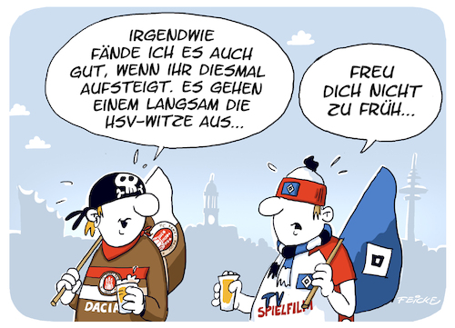 Cartoon: HSV Aufstiegs Vorfreude (medium) by FEICKE tagged hamburg,bundesliga,zwei,verein,hsv,sportverein,fc,sankt,pauli,fussball,fußball,dfl,dfb,aufstieg,witze,relegation,hamburg,bundesliga,zwei,verein,hsv,sportverein,fc,sankt,pauli,fussball,fußball,dfl,dfb,aufstieg,witze,relegation