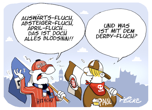Cartoon: HSV Flüche (medium) by FEICKE tagged hamburg,bundesliga,fluch,aberglaube,zwei,verein,hsv,sportverein,fc,sankt,pauli,fussball,fußball,hamburg,bundesliga,fluch,aberglaube,zwei,verein,hsv,sportverein,fc,sankt,pauli,fussball,fußball