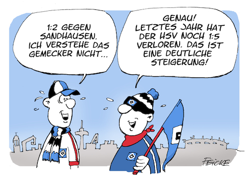 Cartoon: HSV gegen Sandhausen (medium) by FEICKE tagged hamburg,hsv,sportverein,vorstand,krise,nichtaufstieg,bundesliga,niederlage,rückrunde,sandhausen,feicke,hamburg,hsv,sportverein,vorstand,krise,nichtaufstieg,bundesliga,niederlage,rückrunde,sandhausen,feicke