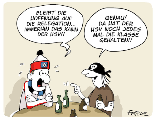 Cartoon: HSV Hoffnung Relegation (medium) by FEICKE tagged hamburg,sportverein,hsv,fc,st,pauli,union,berlin,fußball,bundesliga,aufstieg,tabelle,relegation,hoffnung,mut,hamburg,sportverein,hsv,fc,st,pauli,union,berlin,fußball,bundesliga,aufstieg,tabelle,relegation,hoffnung,mut