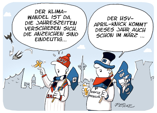 Cartoon: HSV Klimawandel (medium) by FEICKE tagged hamburg,bundesliga,zwei,verein,hsv,sportverein,fussball,fußball,hamburg,bundesliga,zwei,verein,hsv,sportverein,fussball,fußball