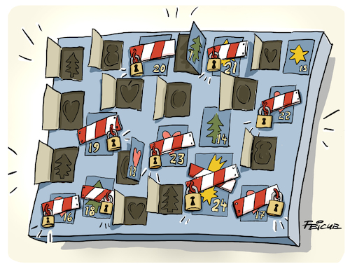 Cartoon: Lockdown kalender (medium) by FEICKE tagged weihnacht,kalender,advent,corona,lockdown,shopping,weihnacht,kalender,advent,corona,lockdown,shopping