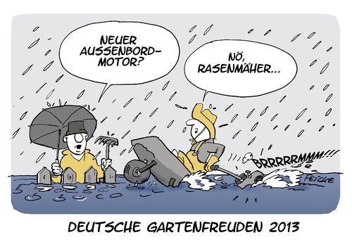 Cartoon: Maiwetter 2013 (medium) by FEICKE tagged wetter,regen,niederschlag,unwetter,klima,garten,überschwemmung,wasser,rasenmäher,freude,gärtner,wetter,regen,niederschlag,unwetter,klima,garten,überschwemmung,wasser,rasenmäher,freude,gärtner