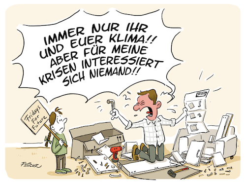 Cartoon: meine Krise (medium) by FEICKE tagged umwelt,fridays,for,future,klima,ikea,vater,tochter,generation,unverständnis,umwelt,fridays,for,future,klima,ikea,vater,tochter,generation,unverständnis