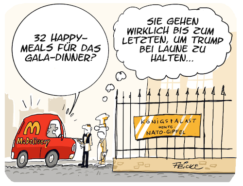 Cartoon: Nato Gipfel Dinner Trump (medium) by FEICKE tagged trump,nato,gipfel,dinner,trump,nato,gipfel,dinner
