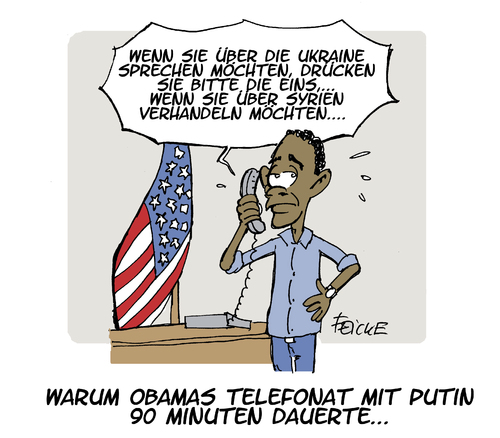 Cartoon: Obama Telefonat (medium) by FEICKE tagged obama,putin,krim,krise,ukraine,syrien,telefon,diplomatie,warteschleife,obama,putin,krim,krise,ukraine,syrien,telefon,diplomatie,warteschleife